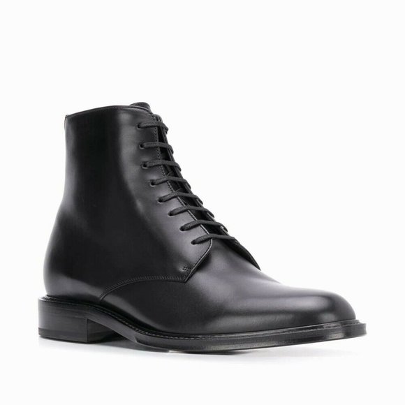 New! Saint Laurent Army Laced Plain Toe Boot Black Leather Size 43 EU 10 US - Picture 1 of 11